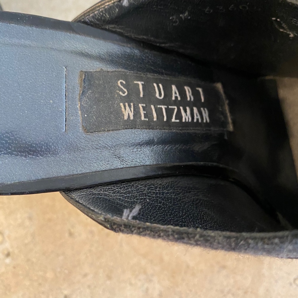 Stuart Weitzman Slip On Mule Square Toe Heel Grey - image 3